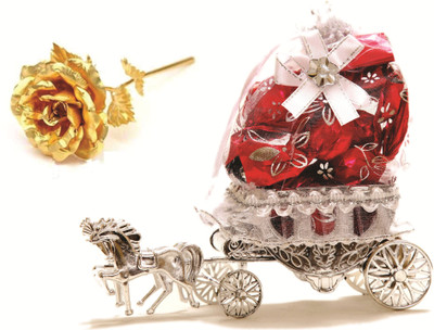 

Skylofts Horse Chocolate Gift Decoration Piece with 10pcs Assorted Chocolates and Golden Rose Combo(90gms)