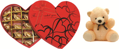 

Skylofts 18pcs Assorted Chocolates Heart Box Valentine Gifts Birthday Gift with a cute teddy bear Combo(225gms)