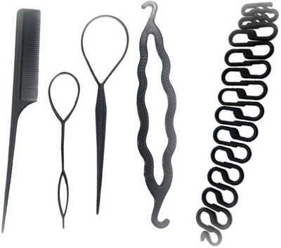 

DN Hair Combo kit Hair DIY tool and Hair Styling New Design 5 Pieces Franch Hair Braid Tool Magic Twist Styling Hair Accessory Set (Black) (Set of 05) Head Band(Black)