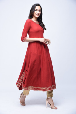 Stylum Women Solid Asymmetric Kurta(Maroon)