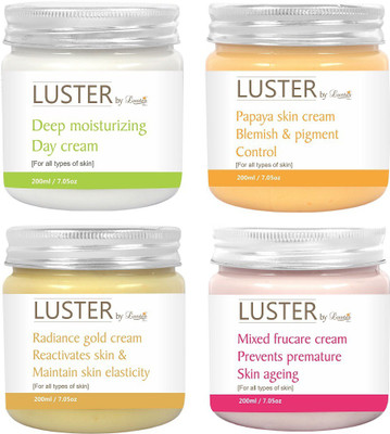 

Luster Papaya + Radiance Gold Cream +Mixed Frucare + Deep Moisturizing Day Cream (SET OF 4)(800 ml)