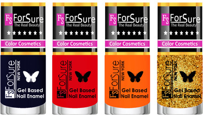 

Forsure Fast Dry and Chip Resistant Nail Polish Blue, Red, Orange, Golden(Pack of 4)