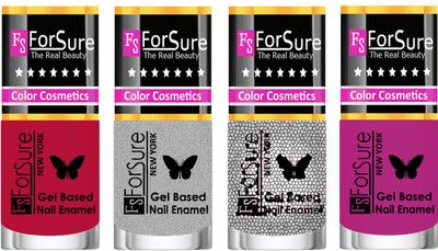 

Forsure Fast Dry and Chip Resistant Nail Polish Dusky Red, Silver, Silver Glitter, Mauve(Pack of 4)
