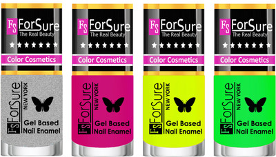Forsure Fast Dry and Chip Resistant Nail Polish Silver, Purple, Yellow, Greeen(Pack of 4)