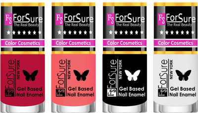 

Forsure Fast Dry and Chip Resistant Nail Polish Dusky Red, Peach, Black, White(Pack of 4)