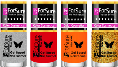 

Forsure Fast Dry and Chip Resistant Nail Polish Silver, Red, Orange, Golden(Pack of 4)