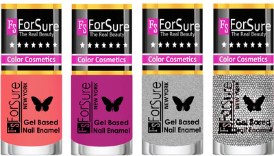 

Forsure Fast Dry and Chip Resistant Nail Polish Peach, Silver, Silver Glitter, Mauve(Pack of 4)