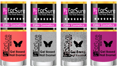 

Forsure Fast Dry and Chip Resistant Nail Polish Nude, Silver, Silver Glitter, Mauve(Pack of 4)