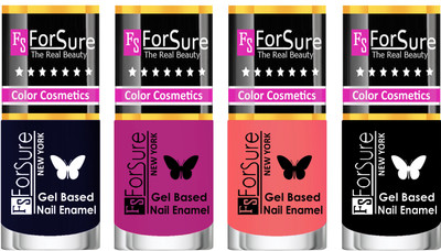 

Forsure Fast Dry and Chip Resistant Nail Polish Blue, Mauve, Peach, Black(Pack of 4)