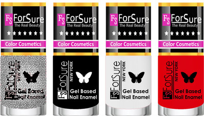 

Forsure Fast Dry and Chip Resistant Nail Polish Silver Glitter, Black, White, Red(Pack of 4)