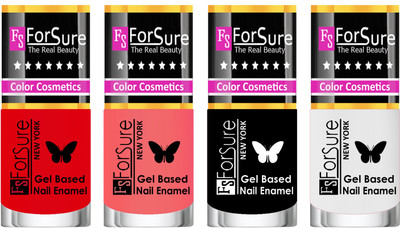 

Forsure Fast Dry and Chip Resistant Nail Polish Red, Peach, Black, White(Pack of 4)