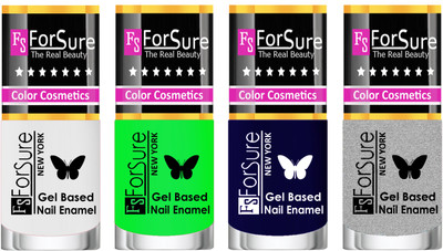 

Forsure Fast Dry and Chip Resistant Nail Polish White, Green, Blue, Silver(Pack of 4)