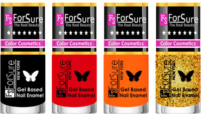 

Forsure Fast Dry and Chip Resistant Nail Polish Black, Red, Orange, Golden(Pack of 4)
