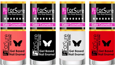 

Forsure Fast Dry and Chip Resistant Nail Polish Nude, Black, White, Red(Pack of 4)
