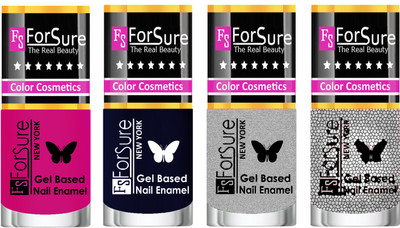 

Forsure Fast Dry and Chip Resistant Nail Polish Purple, Blue, Silver, Silver Glitter(Pack of 4)