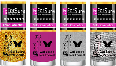 

Forsure Fast Dry and Chip Resistant Nail Polish Golden, Silver Glitter, Silver, Mauve(Pack of 4)