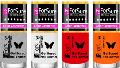 

Forsure Fast Dry and Chip Resistant Nail Polish Silver, White, Red, Orange(Pack of 4)
