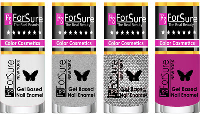 

Forsure Fast Dry and Chip Resistant Nail Polish White, Silver,Silver Glitter, Mauve(Pack of 4)