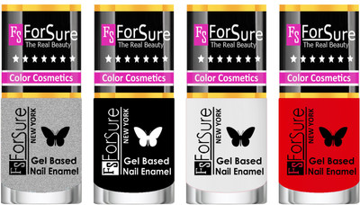 

Forsure Fast Dry and Chip Resistant Nail Polish Silver, Black, White, Red(Pack of 4)