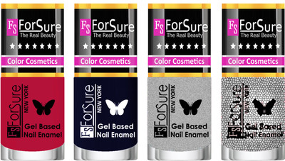 

Forsure Fast Dry and Chip Resistant Nail Polish Dusky Red, Blue, Silver, Silver Glitter(Pack of 4)