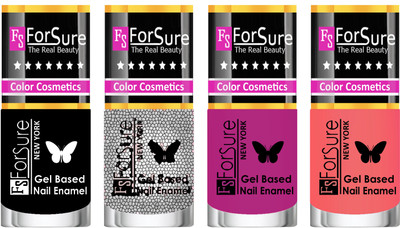 

Forsure Fast Dry and Chip Resistant Nail Polish Black, Silver Glitter, Mauve, Peach(Pack of 4)