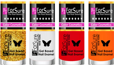 

Forsure Fast Dry and Chip Resistant Nail Polish Golden, White, Red, Orange(Pack of 4)