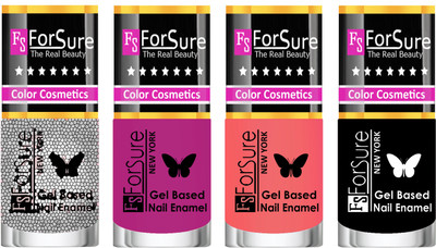 

Forsure Fast Dry and Chip Resistant Nail Polish Silver Glitter, Mauve, Peach, Black(Pack of 4)