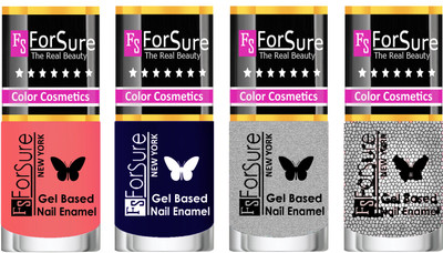 

Forsure Fast Dry and Chip Resistant Nail Polish Peach, Blue, Silver, Silver Glitter(Pack of 4)