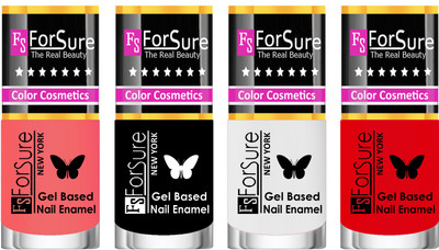 

Forsure Fast Dry and Chip Resistant Nail Polish Peach, Black, White, Red(Pack of 4)