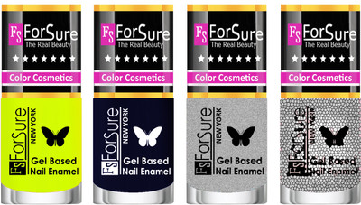 

Forsure Fast Dry and Chip Resistant Nail Polish Yellow, Blue, Silver, Silver Glitter(Pack of 4)