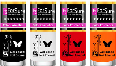 

Forsure Fast Dry and Chip Resistant Nail Polish Black, White, Red,Orange(Pack of 4)