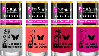 

Forsure Fast Dry and Chip Resistant Nail Polish Silver, Nude, Dusky Red, Pueple(Pack of 4)