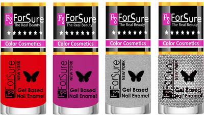 

Forsure Fast Dry and Chip Resistant Nail Polish Red, Silver, Silver Glitter, Mauve(Pack of 4)