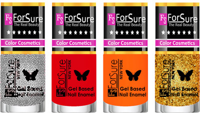 

Forsure Fast Dry and Chip Resistant Nail Polish Silver Glitter, Red, Orange, Golden(Pack of 4)