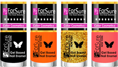 

Forsure Fast Dry and Chip Resistant Nail Polish Black, Orange, Golden, Nude(Pack of 4)