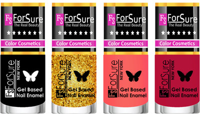 

Forsure Fast Dry and Chip Resistant Nail Polish Black, Golden, Nude, Dusky Red(Pack of 4)