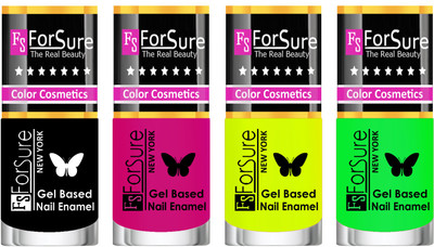 Forsure Fast Dry and Chip Resistant Nail Polish Black, Purple, Yellow, Green(Pack of 4)