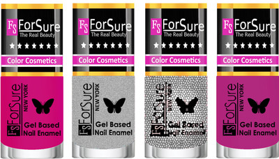

Forsure Fast Dry and Chip Resistant Nail Polish Purple, Silver, Silver Glitter, Mauve(Pack of 4)