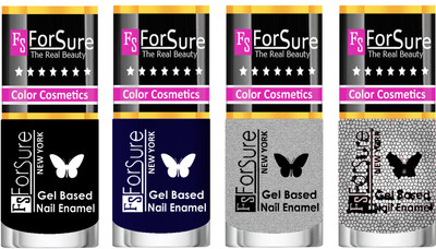 

Forsure Fast Dry and Chip Resistant Nail Polish Black, Blue, Silver, Silver Glitter(Pack of 4)