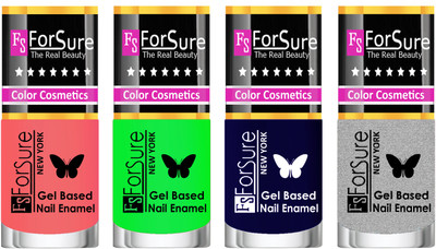 

Forsure Fast Dry and Chip Resistant Nail Polish Peach, Green, Blue, Silver(Pack of 4)