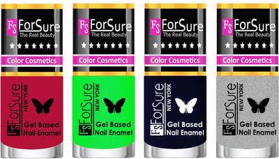 

Forsure Fast Dry and Chip Resistant Nail Polish Dusky Red, Green, Blue, Silver(Pack of 4)