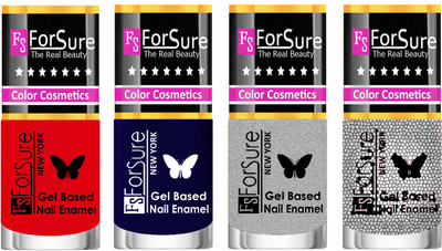 

Forsure Fast Dry and Chip Resistant Nail Polish Red, Blue, Silver, Silver Glitter(Pack of 4)