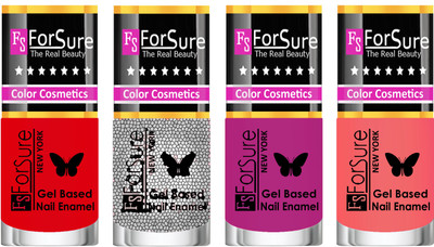 

Forsure Fast Dry and Chip Resistant Nail Polish Red, Silver Glitter, Mauve, Peach(Pack of 4)