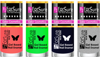 Forsure Fast Dry and Chip Resistant Nail Polish Nude, Green, Blue, Silver(Pack of 4)