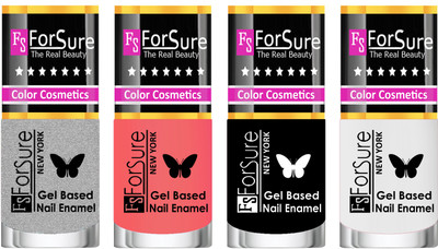 

Forsure Fast Dry and Chip Resistant Nail Polish Silver, Peach, Black, White(Pack of 4)