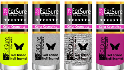 

Forsure Fast Dry and Chip Resistant Nail Polish Yellow, Silver, Silver Glitter, Mauve(Pack of 4)