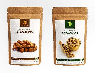 

Nutsy Box Roasted Snacks Pack, Salted Cashews and Pistachios Combo (150gm Each), 300gm Assorted Nuts(300 g, Pouch)