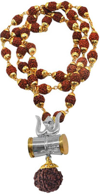 Rich & Famous Shiv Kavach Rudraksha Trishula Damru Locket Gold-plated Brass, Wood Pendant Set
