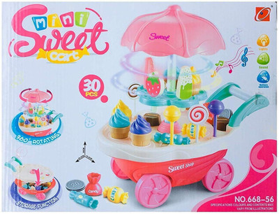 

white popcorn Best for Gift to Kids Sweet Shopping Battery Operated Ice Cream Trolley Set for Kids with LED Lights and Music
