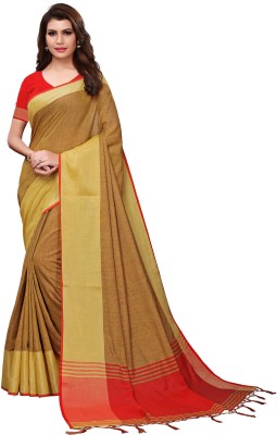 Ratnavati Self Design, Striped Bollywood Cotton Linen, Cotton Silk Saree(Brown)